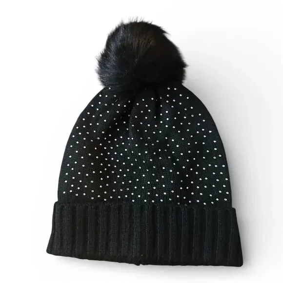 Torrid Women's Black Shine Pom Beanie Winter Hat One Size - Picture 2 of 6
